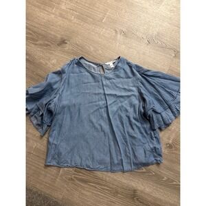 POPSUGAR‎ Chambray Ruffle Sleeve Top Blue Women's Plus XXL Lightweight Lyocell